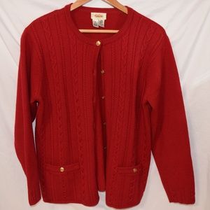 Talbots Cardigan Wool Sweater Red Brass Buttons